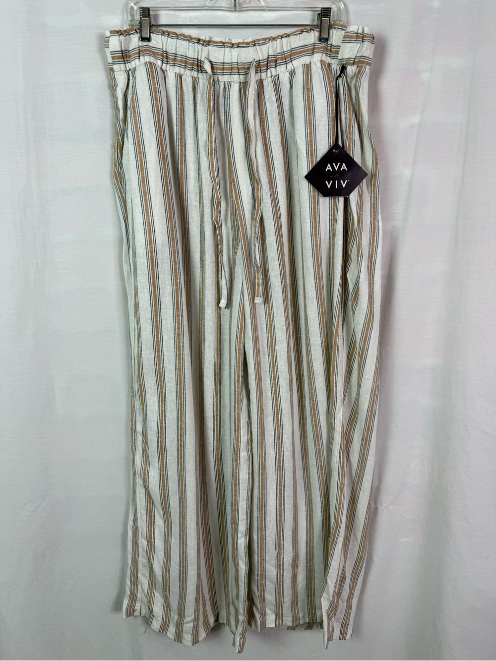 Ava & Viv White, Tan & Black Striped Wide Leg Pants 2XL NEW NWT